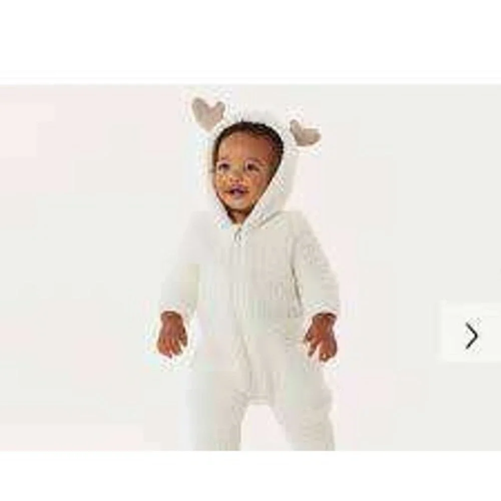 Pottery Barn Kids Ivory Reindeer Sherpa One-Piece Fleece SZ 6-12mo Holiday Cozy